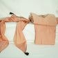 Peach Embroidered Coord Set(Top,Bottom,Scarf-Muslin)