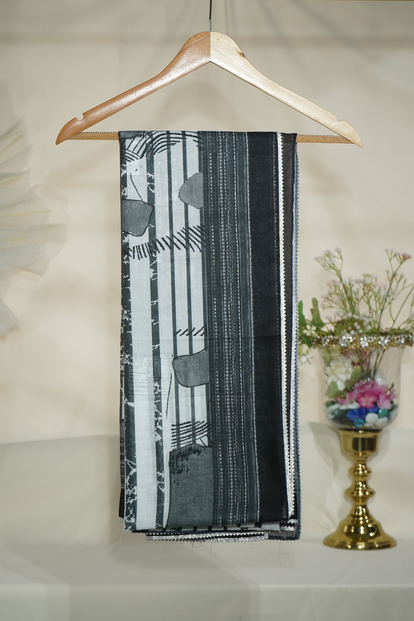 Black White Abstract Print Muslin Dupatta