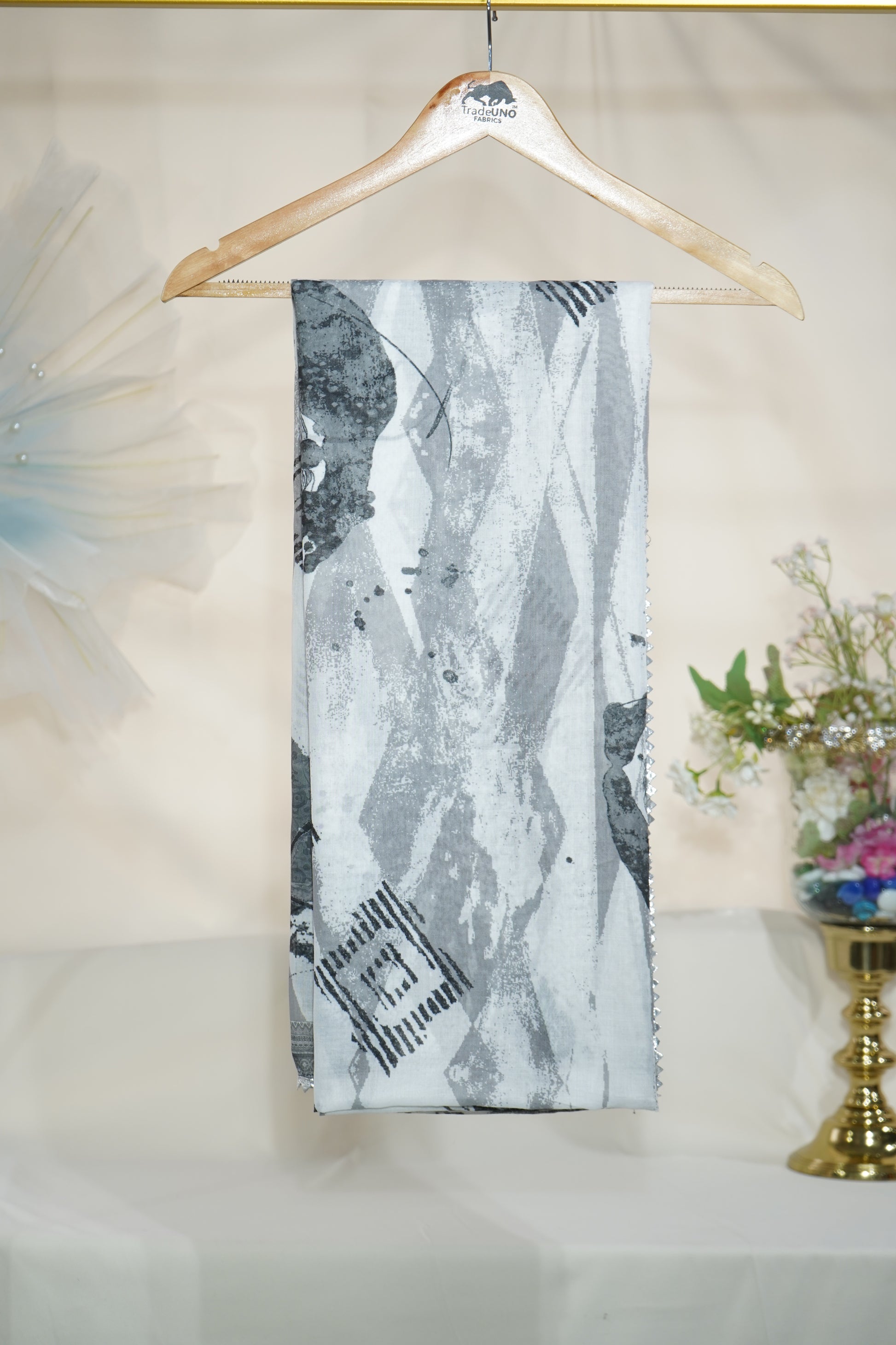 Black White Abstract Print Muslin Dupatta