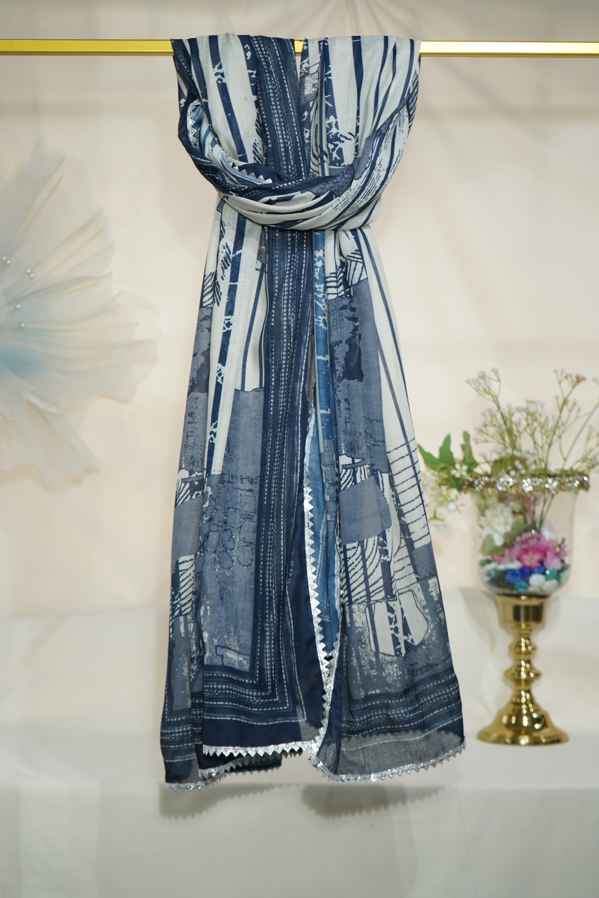 Blue Abstract Print Muslin Dupatta