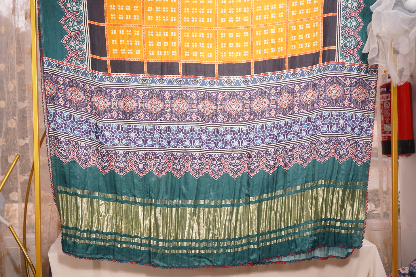 Yellow Multicolor Bandhani Print Dupatta Gaji Silk Fabric