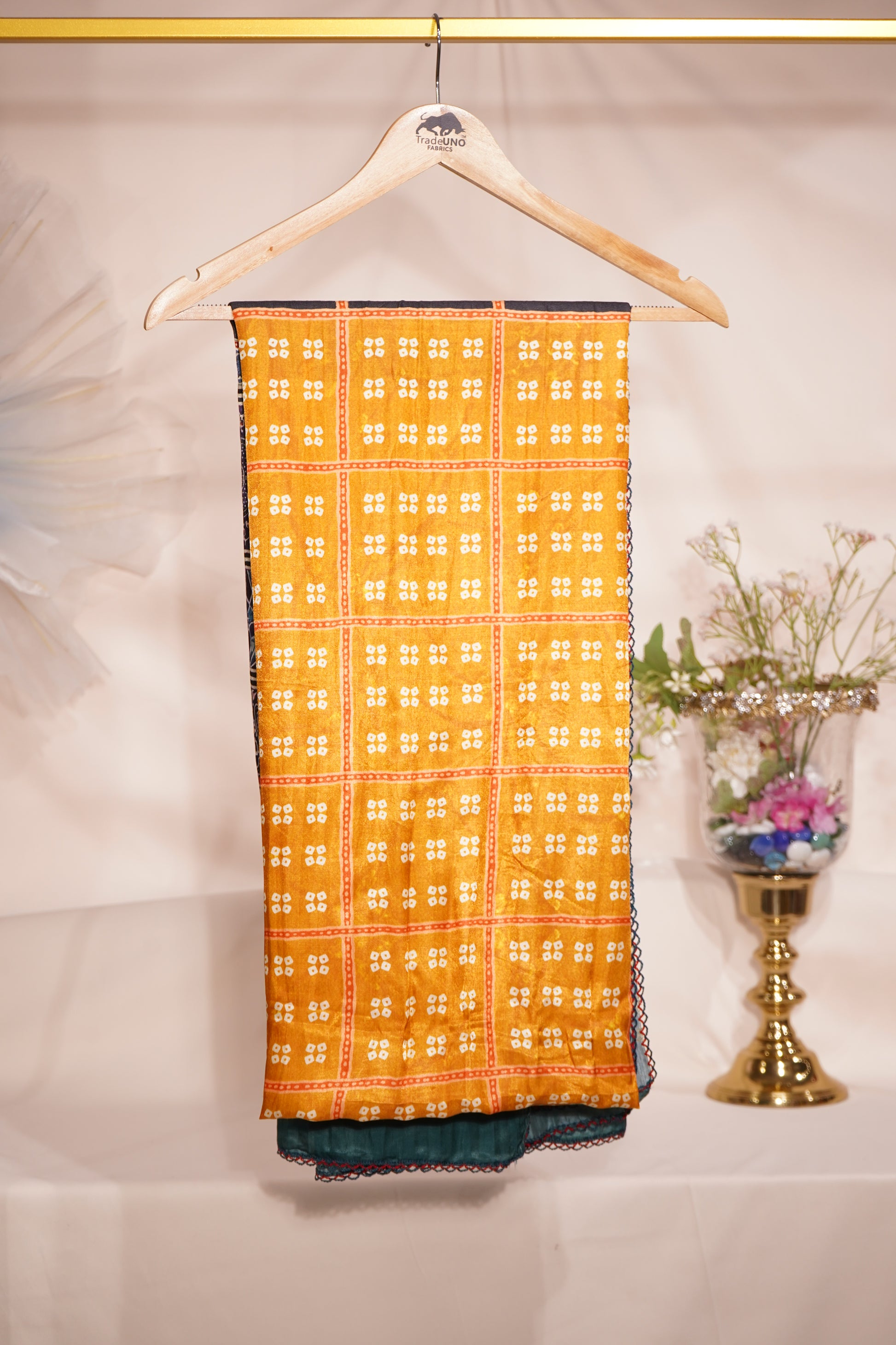 Yellow Multicolor Bandhani Print Dupatta Gaji Silk Fabric