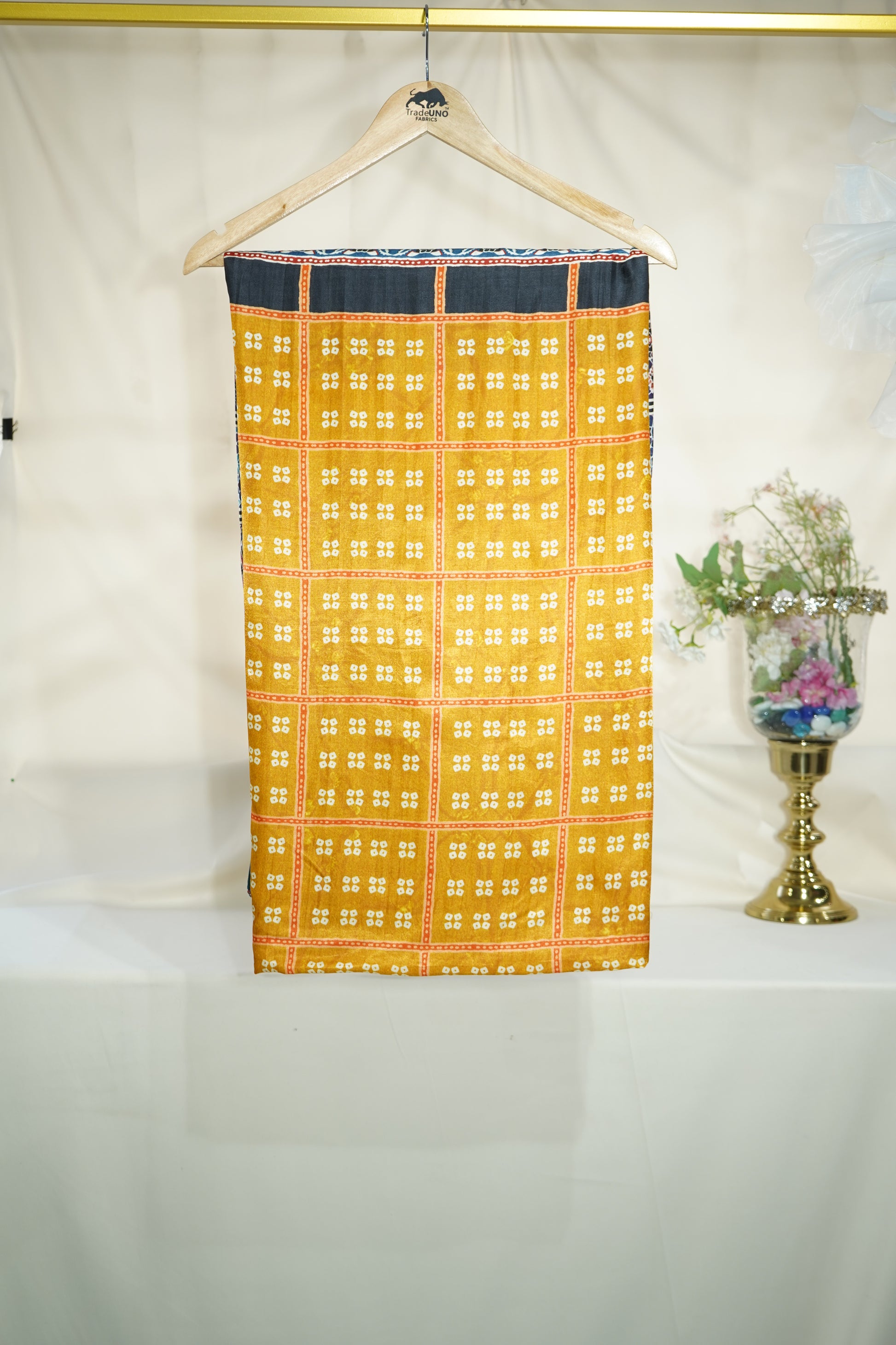 Yellow Multicolor Bandhani Print Dupatta Gaji Silk Fabric