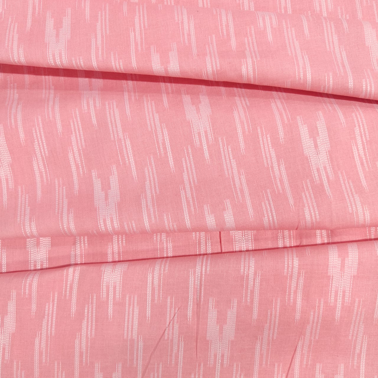 Pink & White Ikkat Print Cotton Fabric