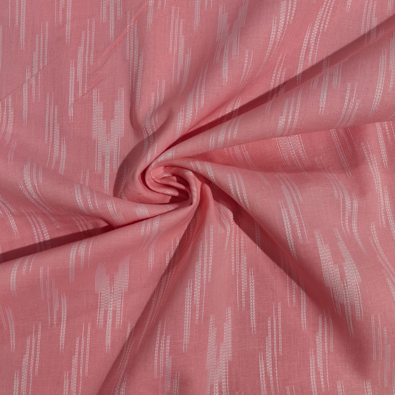 Pink & White Ikkat Print Cotton Fabric