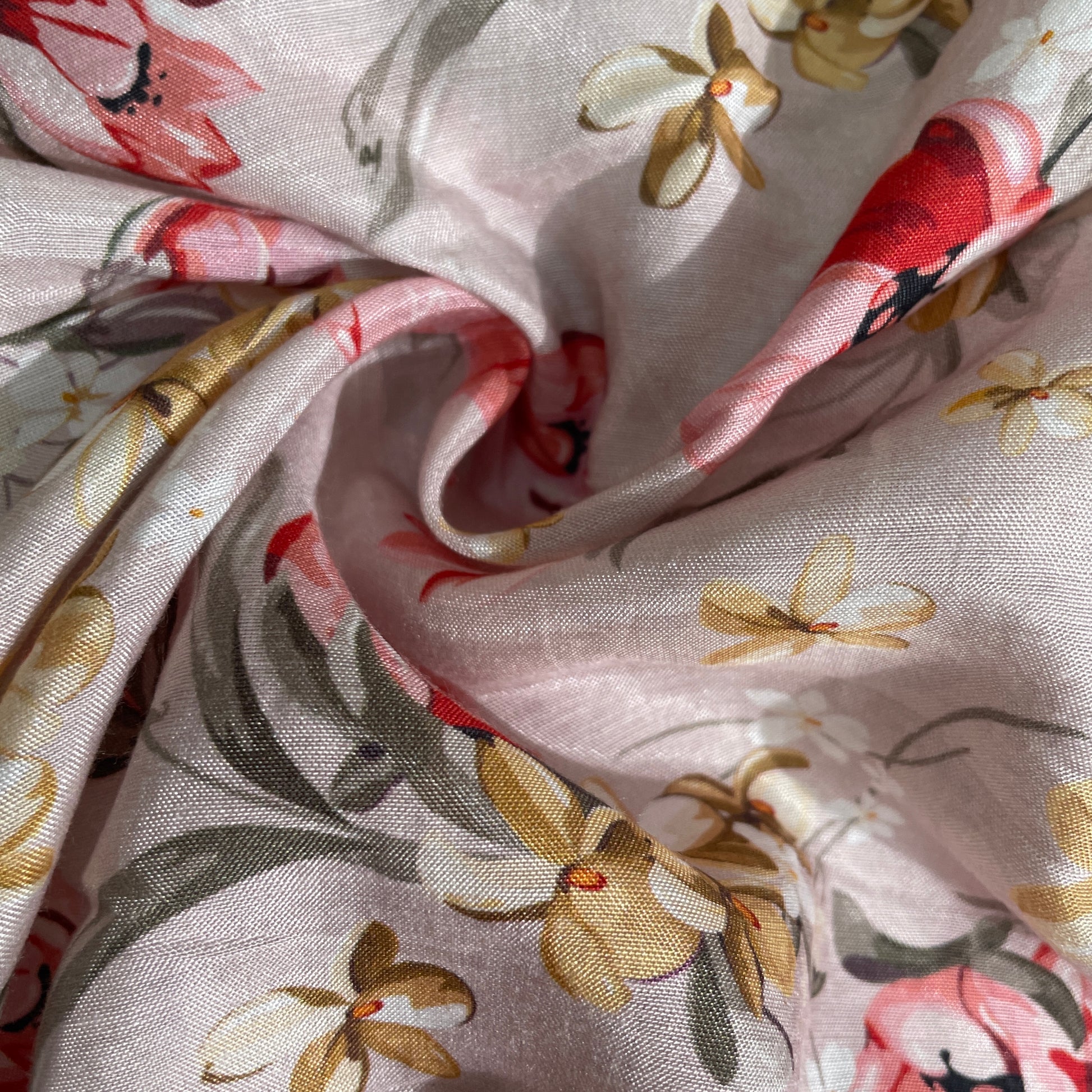 Pink Floral Print Muslin Fabric