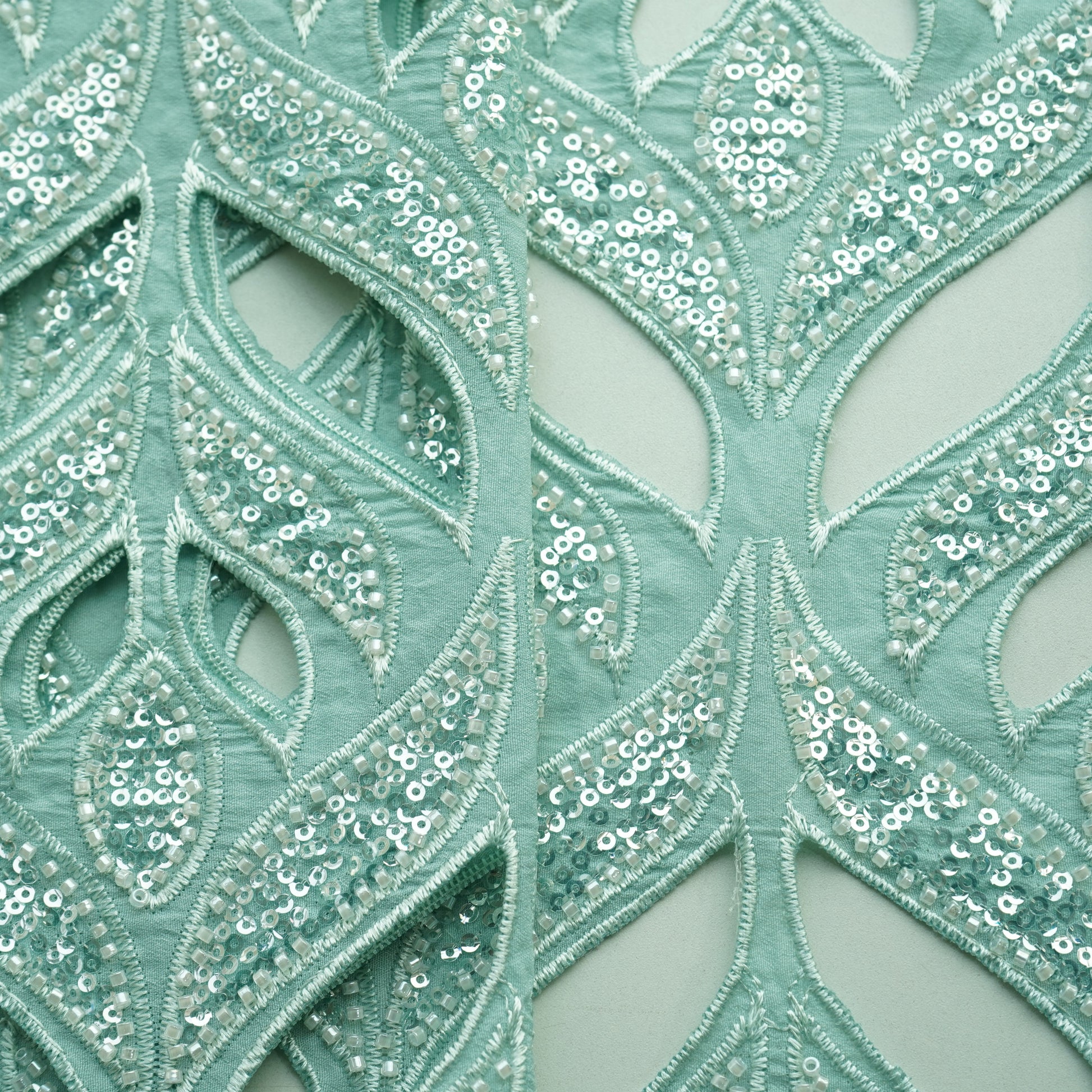 Sea Green Schiffli Sequins Embroidery Crepe