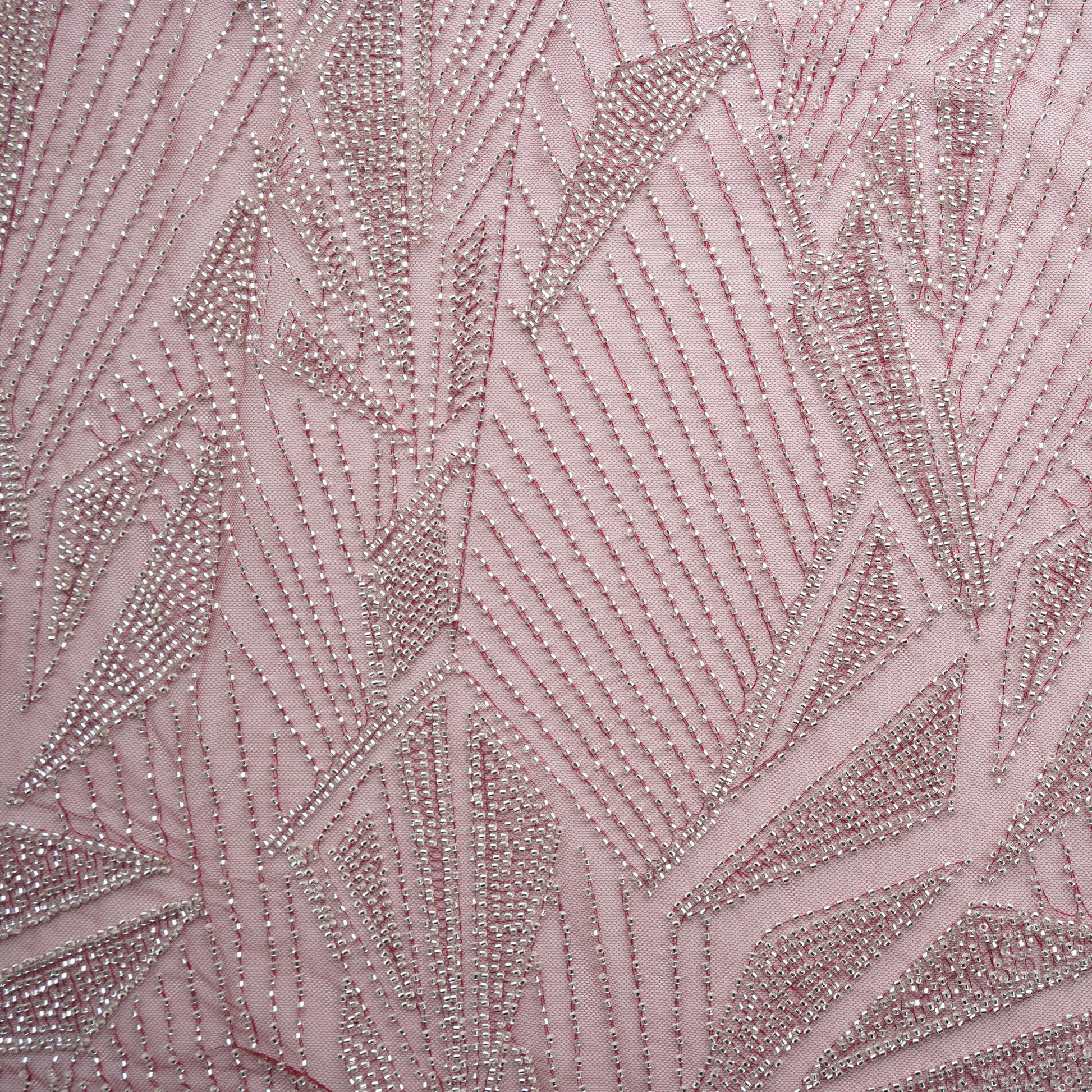 Maroon Abstract Cut Dana Embroidery Net Fabric