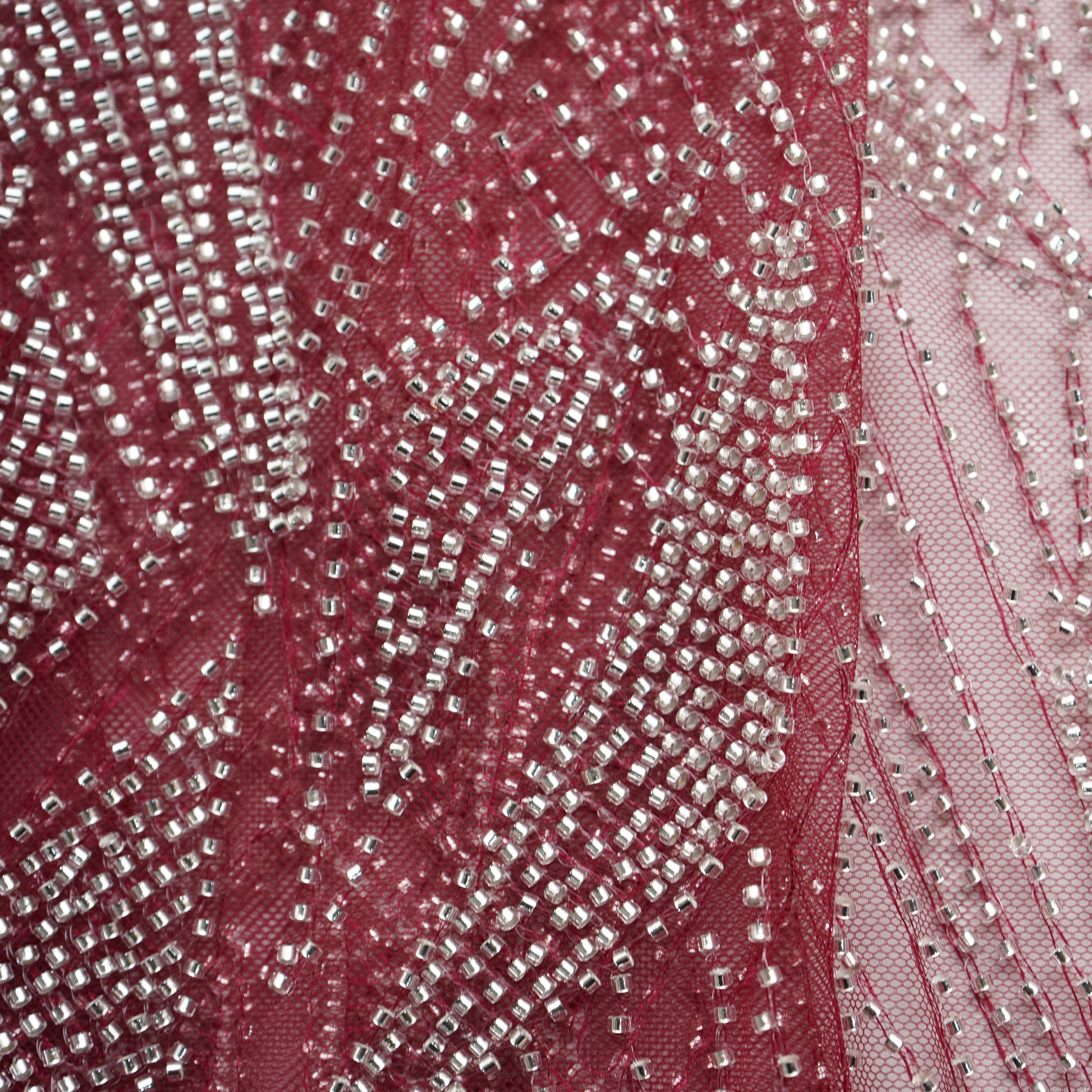 Maroon Abstract Cut Dana Embroidery Net Fabric