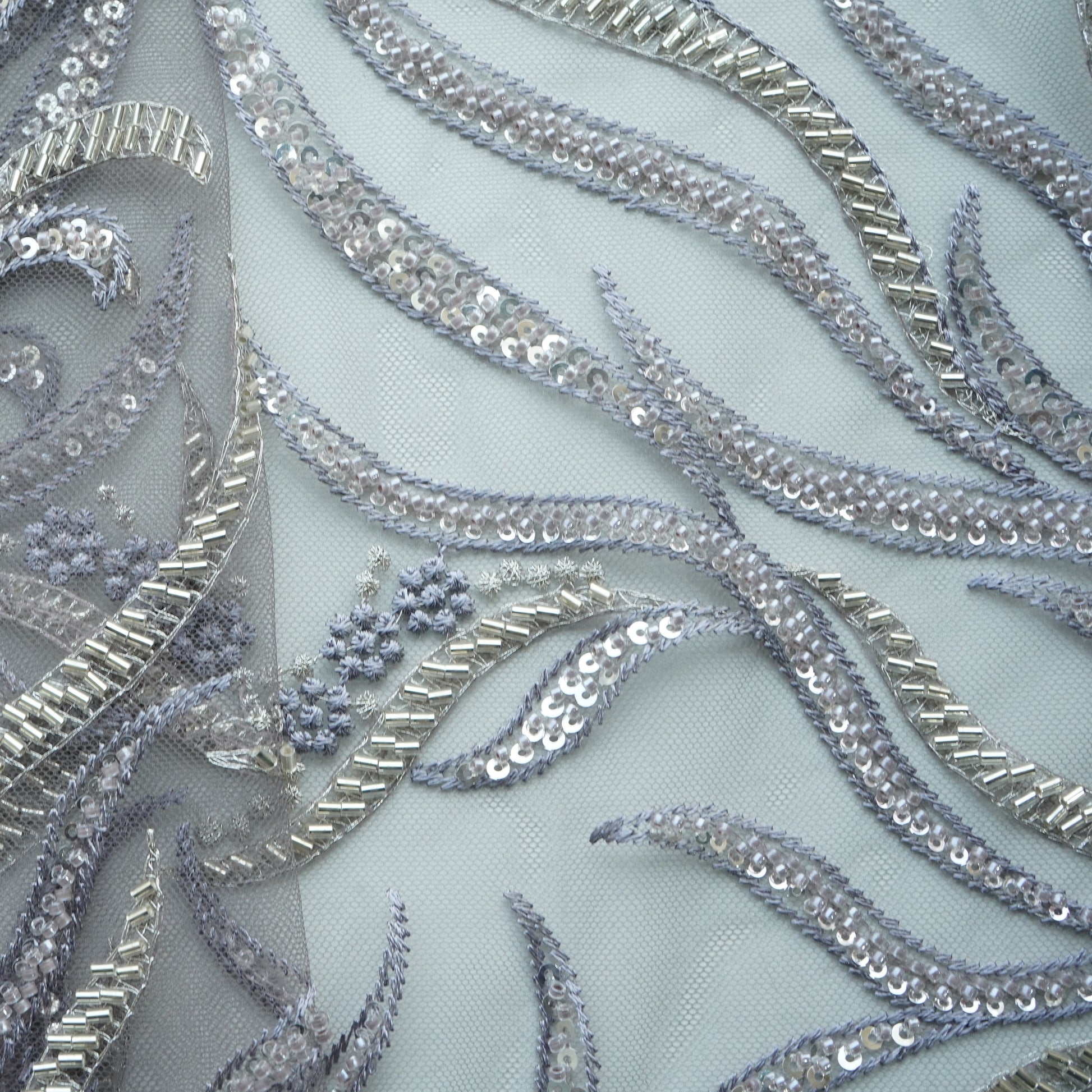 Grey Cut Dana Embroidery Net Fabric