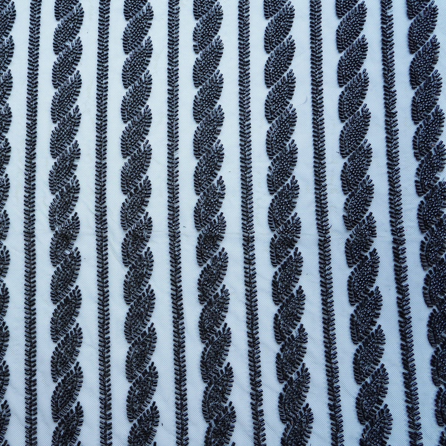 Black Stripes Cut Dana Embroidery Net Fabric