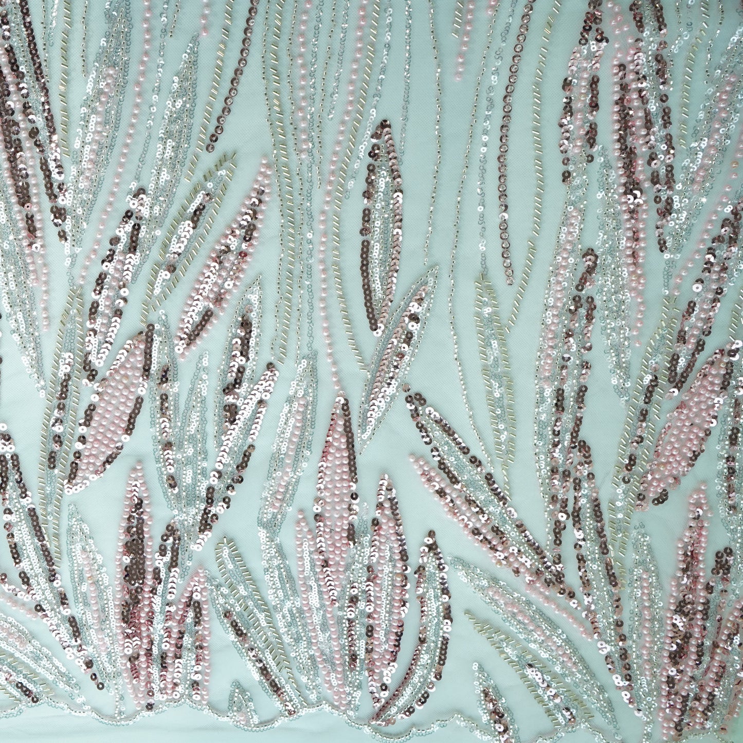 Baby Pink Pearl Sequins Cut Dana Embroidery Net Fabric