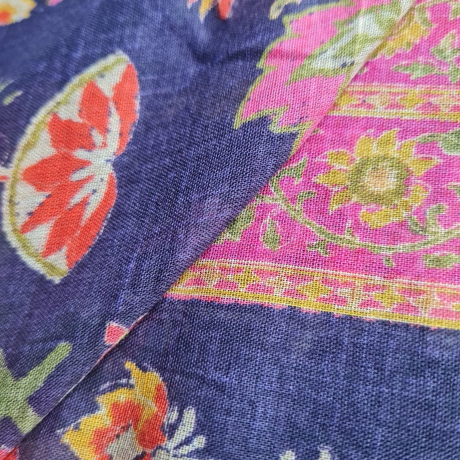 Premium Blue Multicolor Madhubani Print Cotton Mulmul Fabric