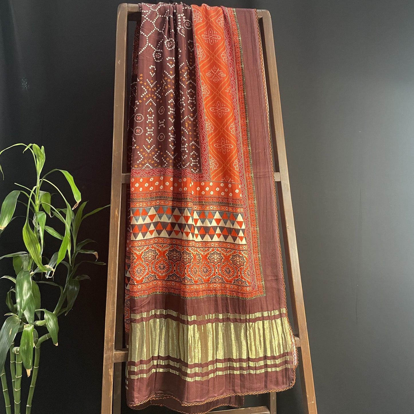 Brown Multicolor Bandhani Print Dupatta Gaji Silk 15766