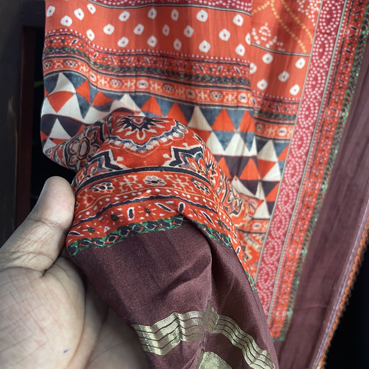 Brown Multicolor Bandhani Print Dupatta Gaji Silk 15766