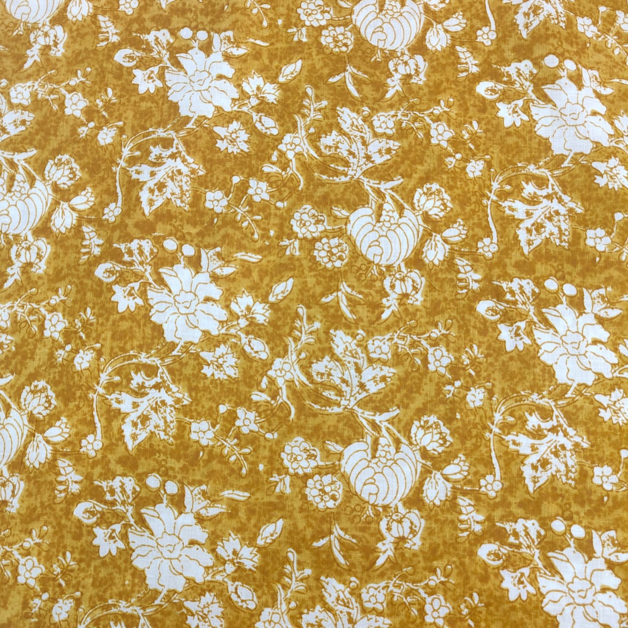 Yellow Flower Print Cotton Satin 16216