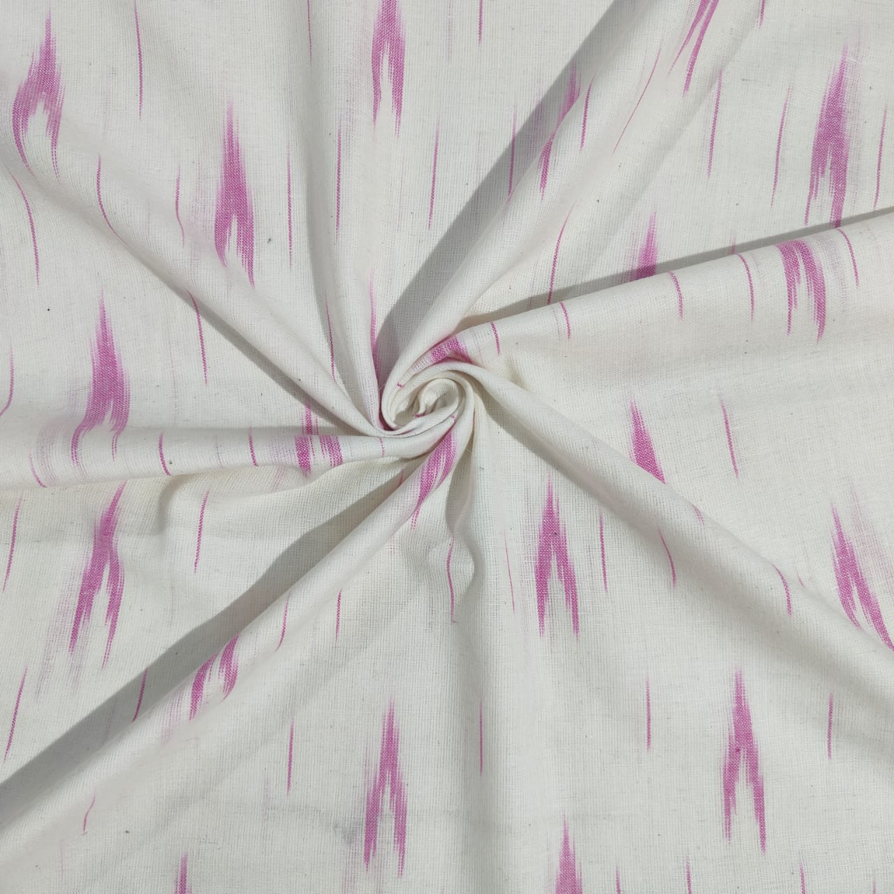 White Baby Pink Ikkat Print Cotton Fabric