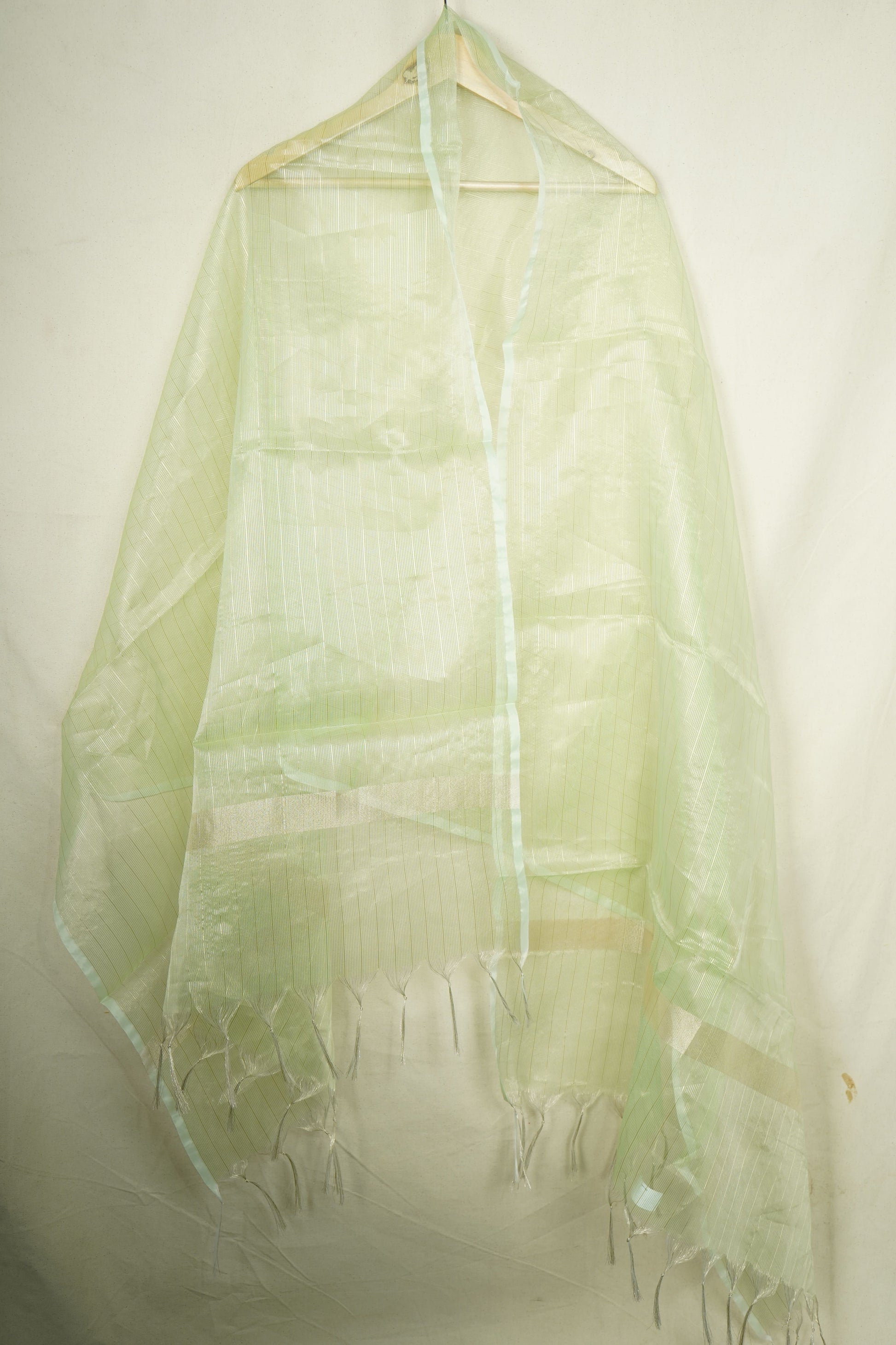 Light Green Gold Stripes Jacquard Dupatta Tissue