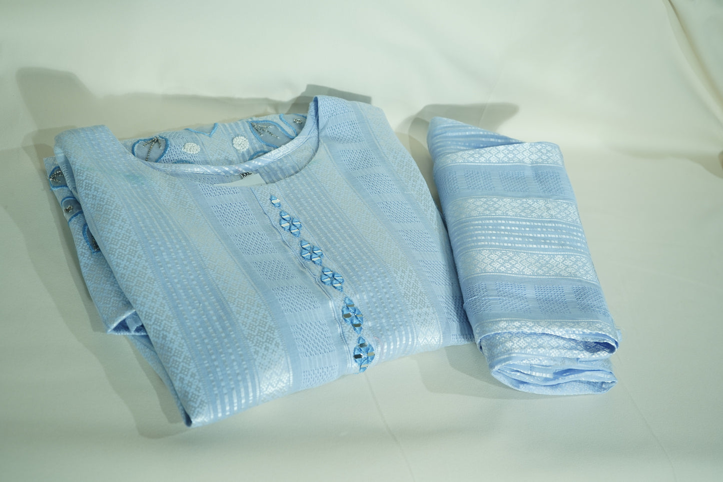 Blue Sequins Tread Embroidery Co-Ord Set (Organza Linen)