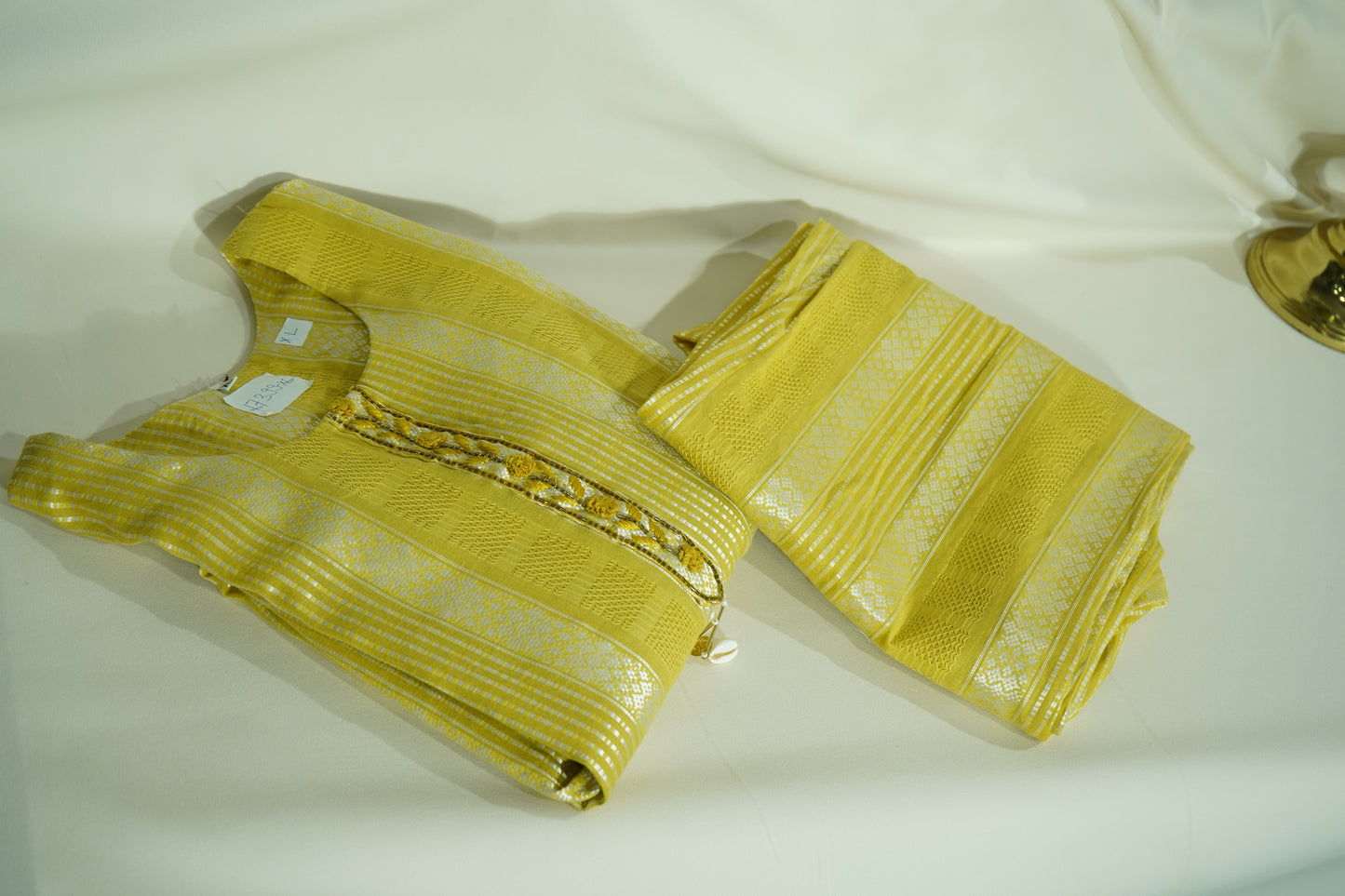 Yellow Sequins Tread Embroidery Co-Ord Set (Organza Linen)