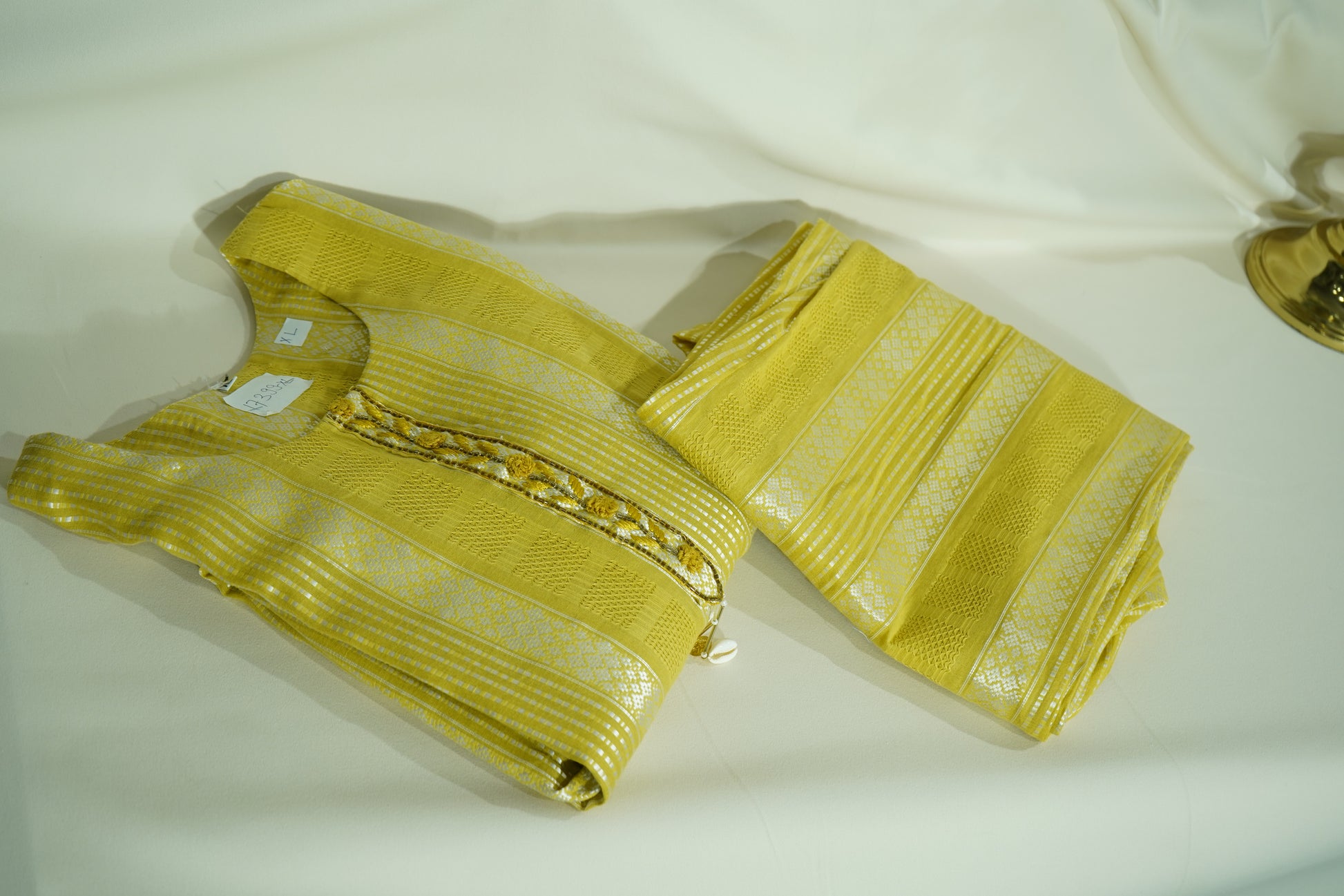 Yellow Sequins Tread Embroidery Co-Ord Set (Organza Linen)