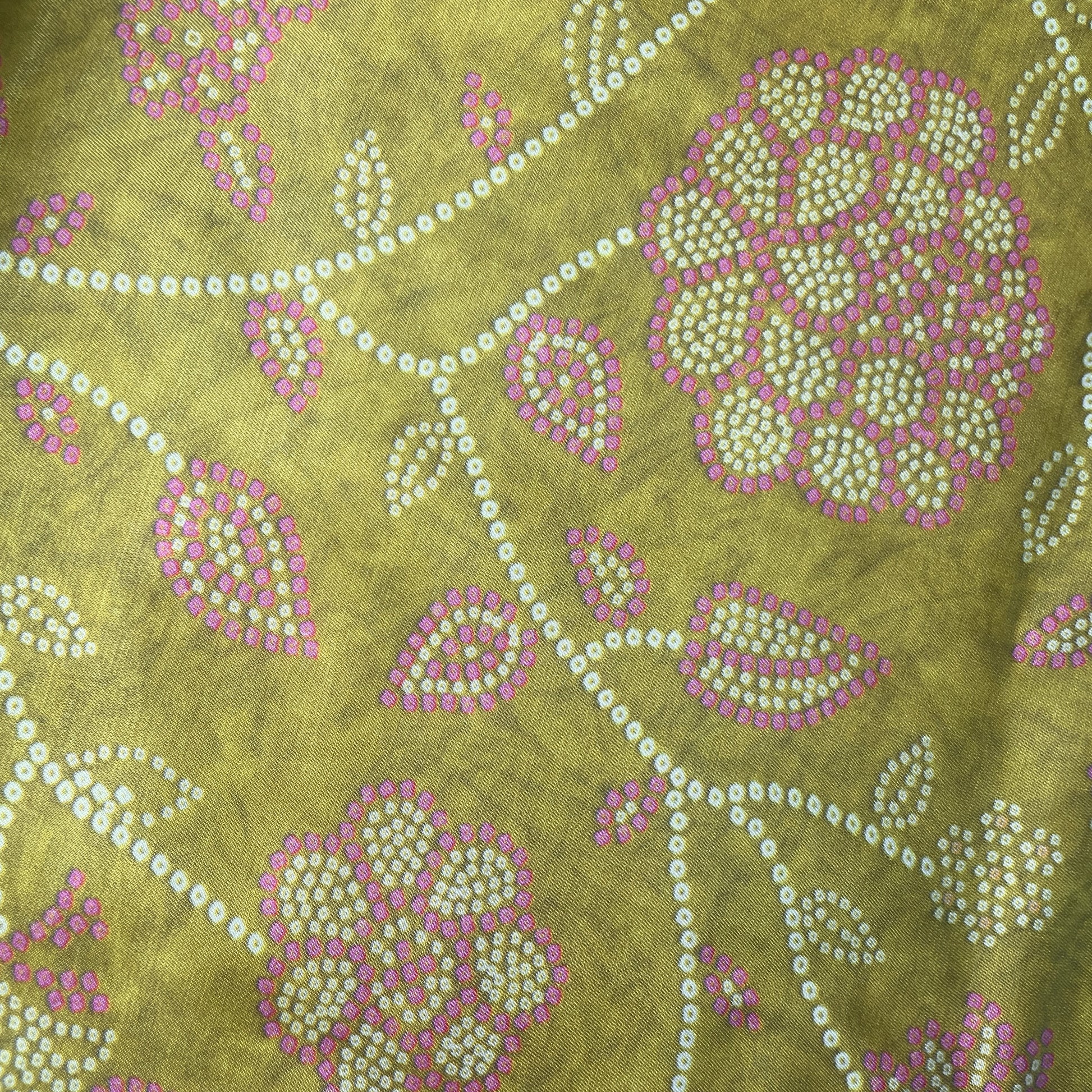 Yellow Bandhani Print Gaji Silk Fabric 17536