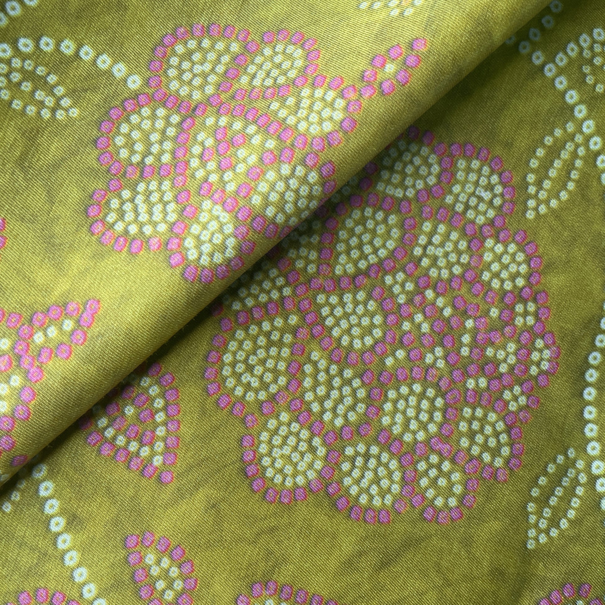 Yellow Bandhani Print Gaji Silk Fabric 17536