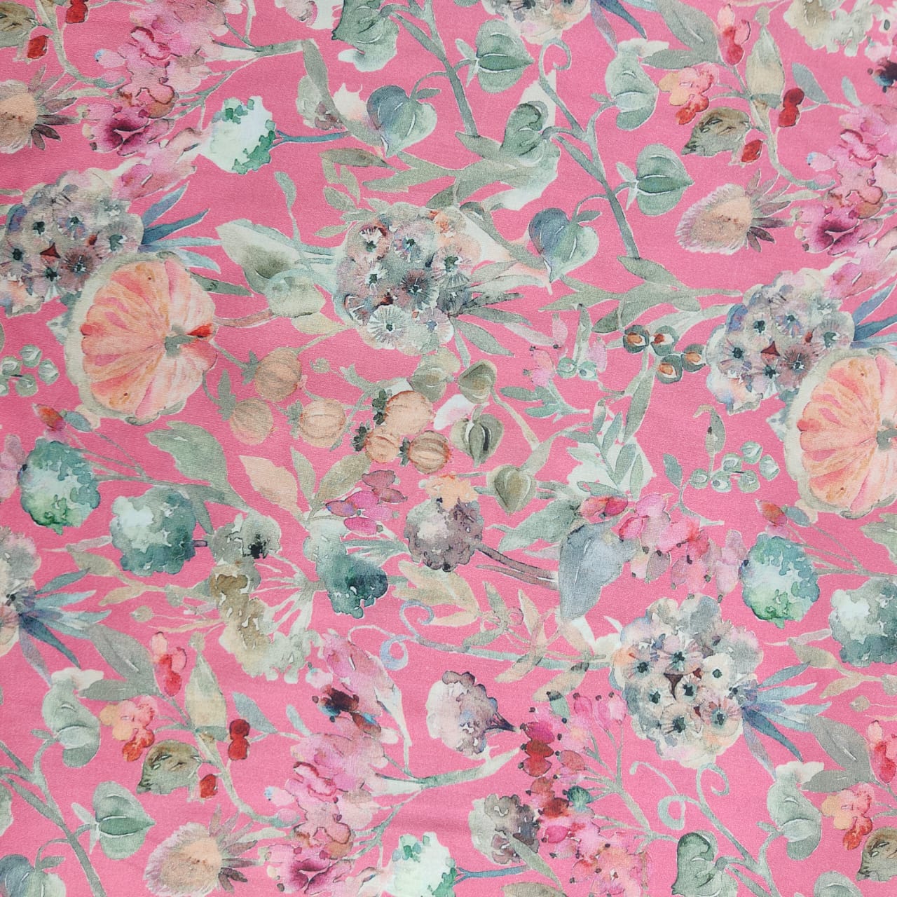 Pink Floral Print Cotton Satin 17552