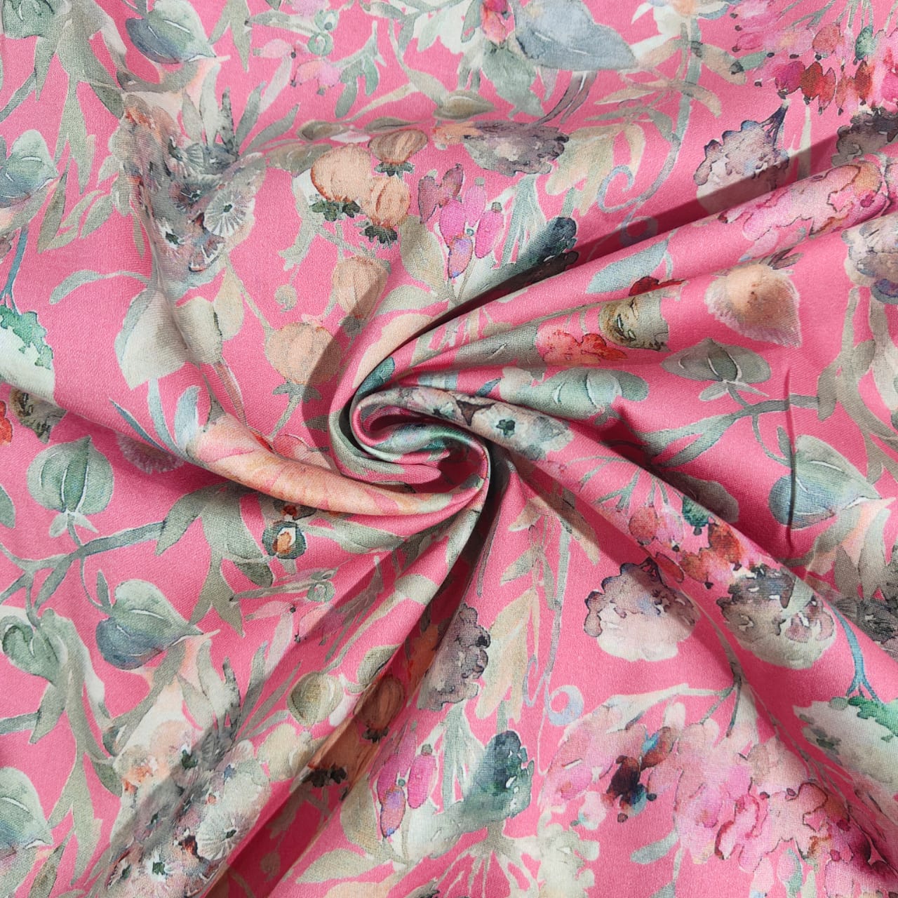 Pink Floral Print Cotton Satin 17552