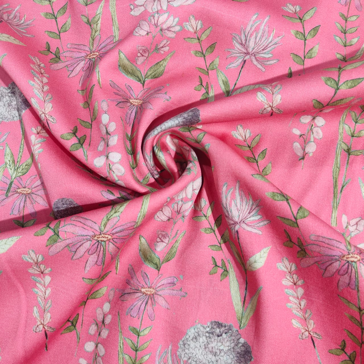 Pink Floral Print Cotton Satin 17557