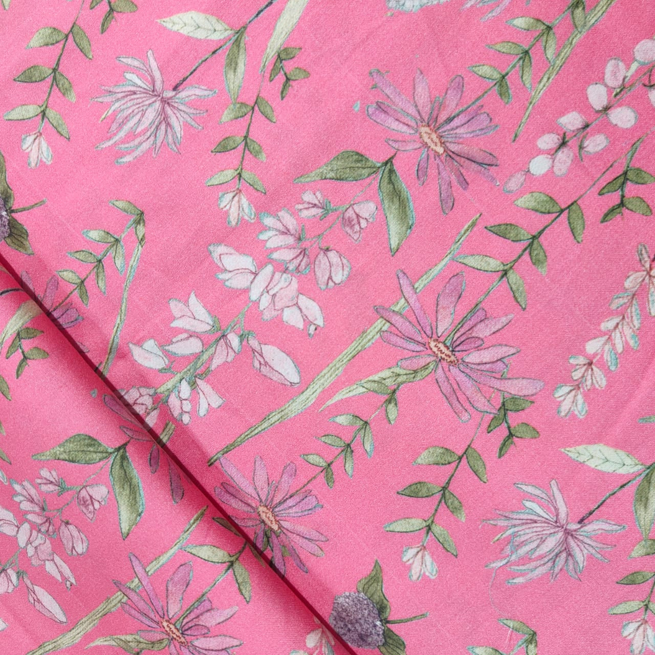 Pink Floral Print Cotton Satin 17557