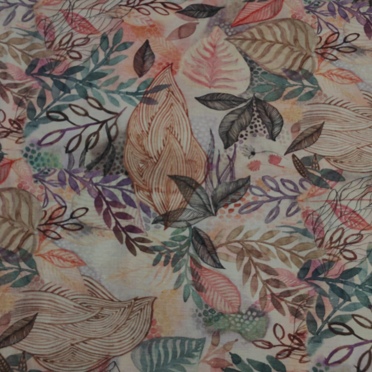 Brown Tropical Print Cotton Satin Fabric 17562