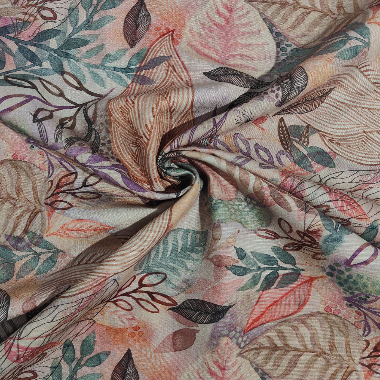 Brown Tropical Print Cotton Satin Fabric 17562