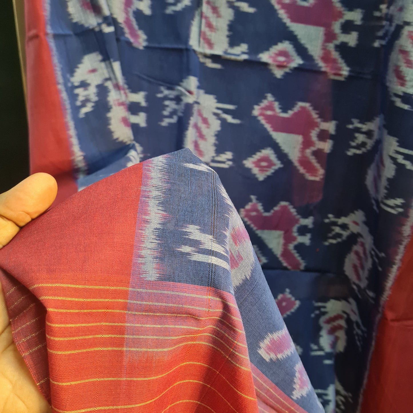 Premium Maroon and Blue IKKAT Prints Dupatta Cotton Fabric