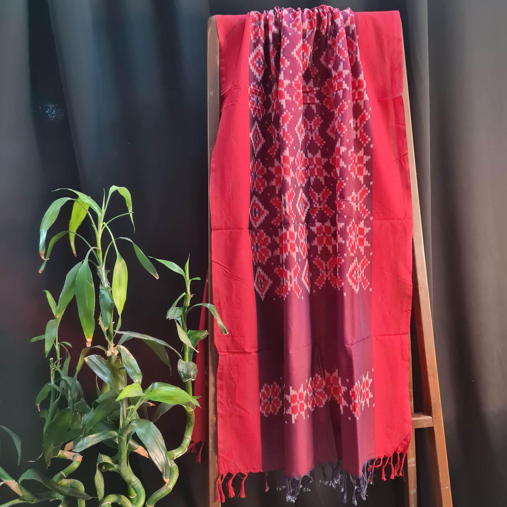 Premium Maroon and Red Mercerized IKKAT Prints Dupatta Cotton Fabric