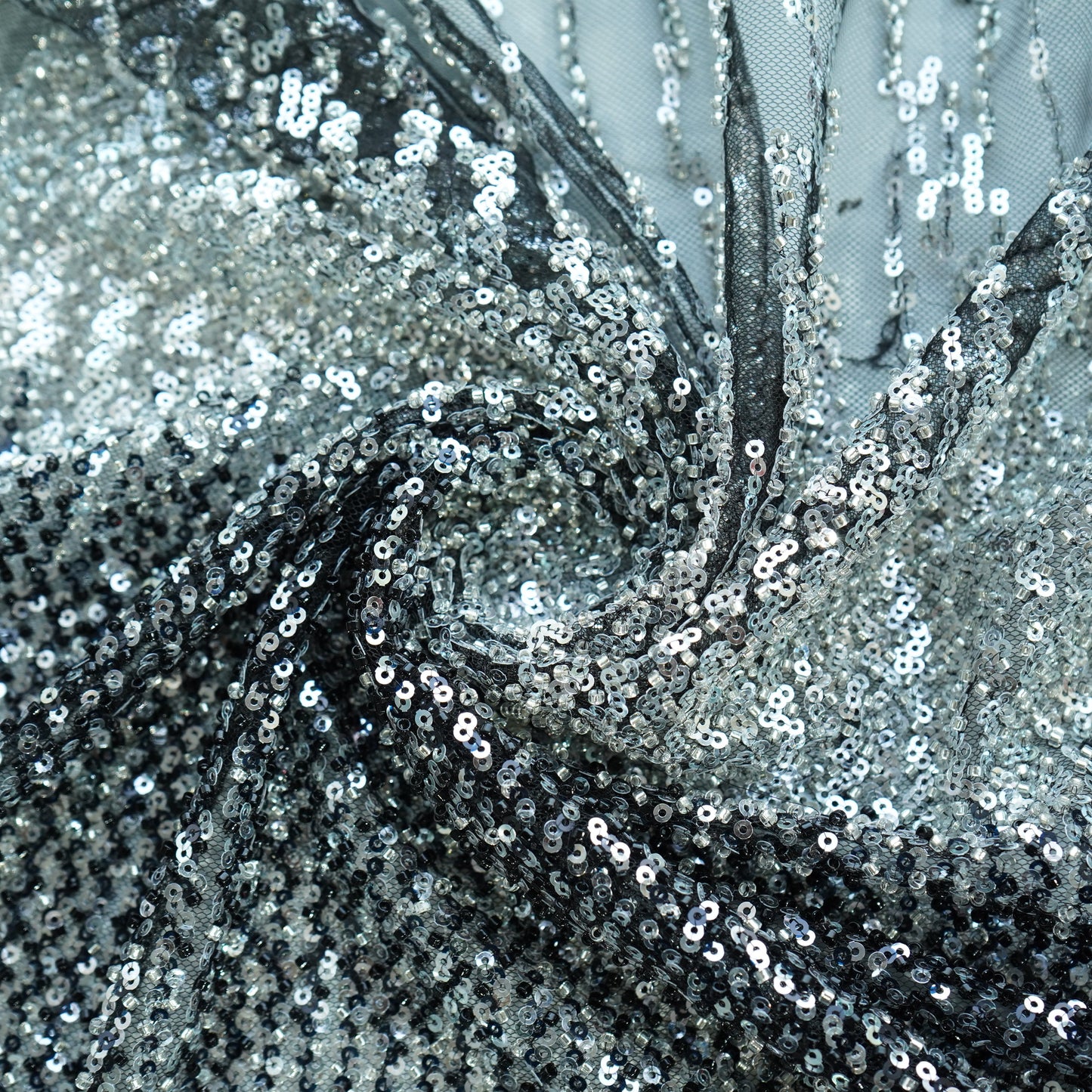 Black and Silver Cut Dana Embroidery Net Fabric