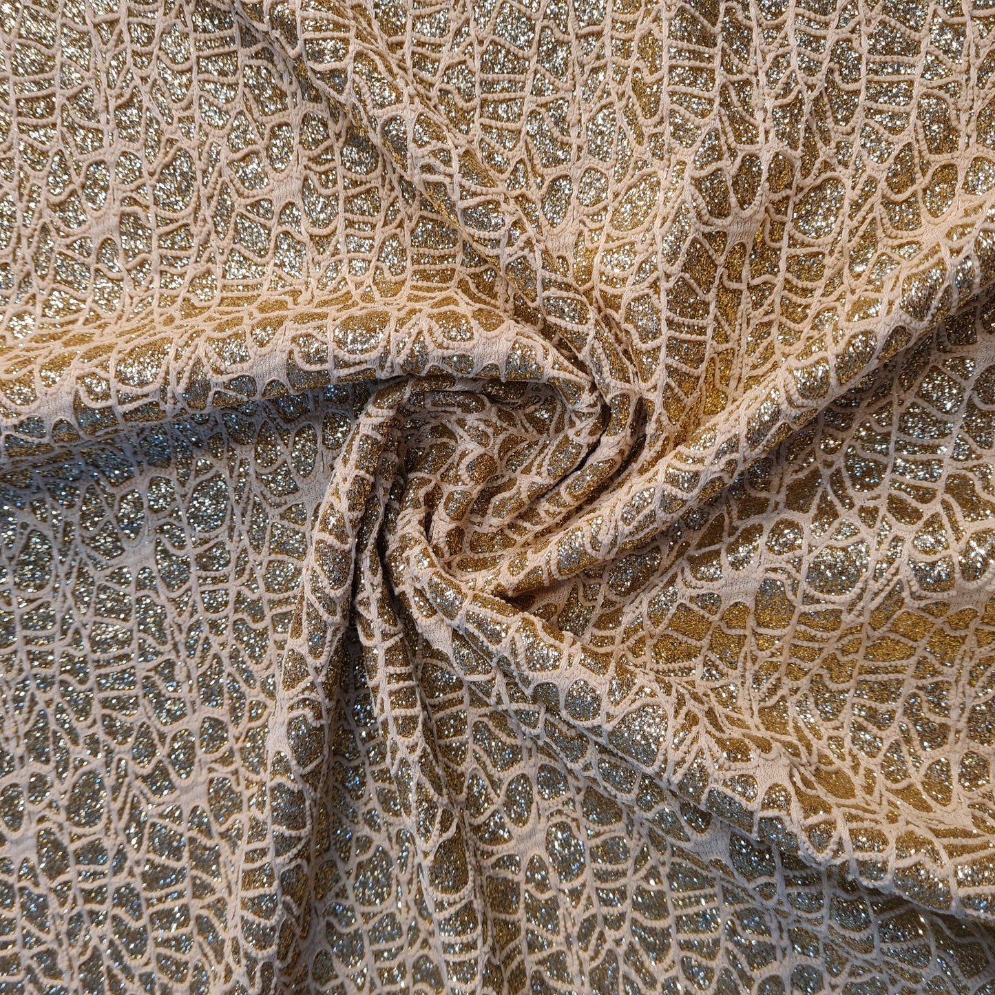 Golden and Beige Glitter Knitted Lycra Fabric 17909