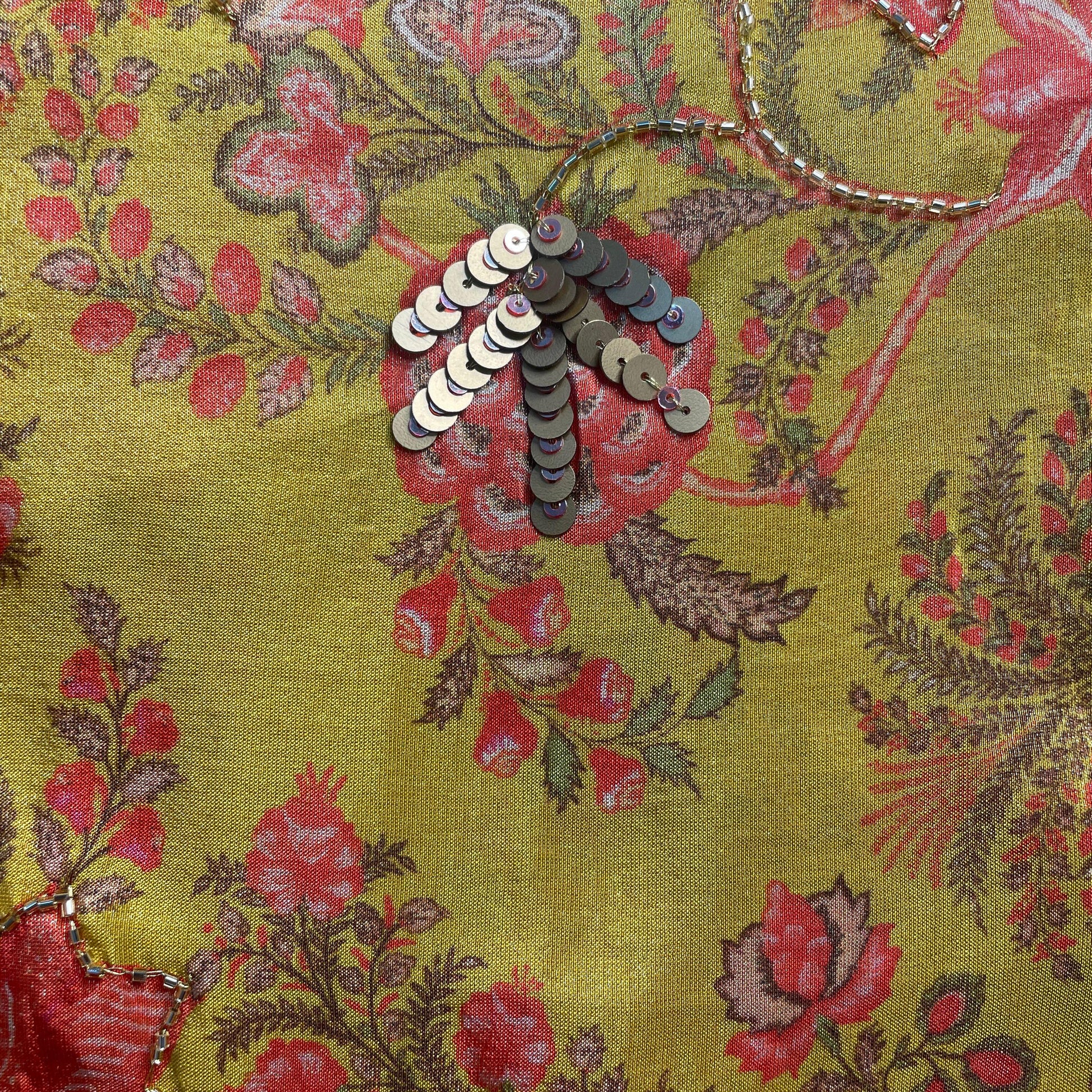 Yellow Floral Cutdana Sequiens Embroidery Tissue Fabric 17989