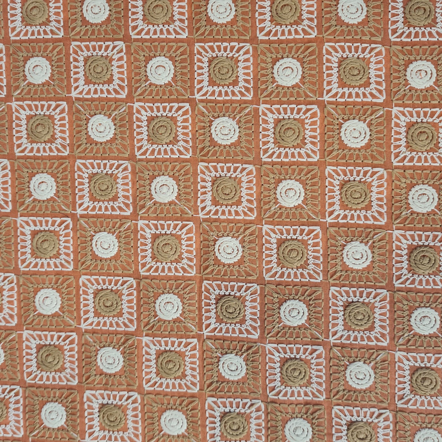 Coral Pink Thread Embroidery Cotton Fabric 17999