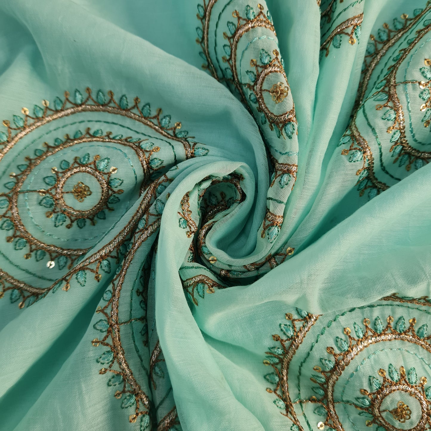 Sky Blue ThreadEmbroidery Zari Chanderi Fabric 18011