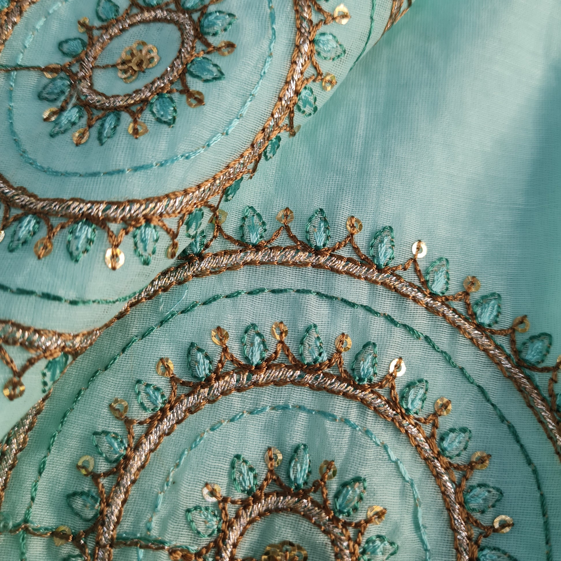 Sky Blue ThreadEmbroidery Zari Chanderi Fabric 18011