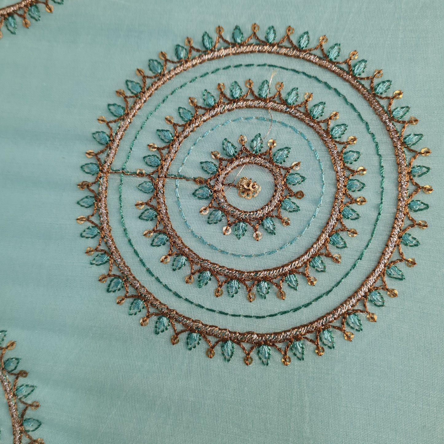 Sky Blue ThreadEmbroidery Zari Chanderi Fabric 18011