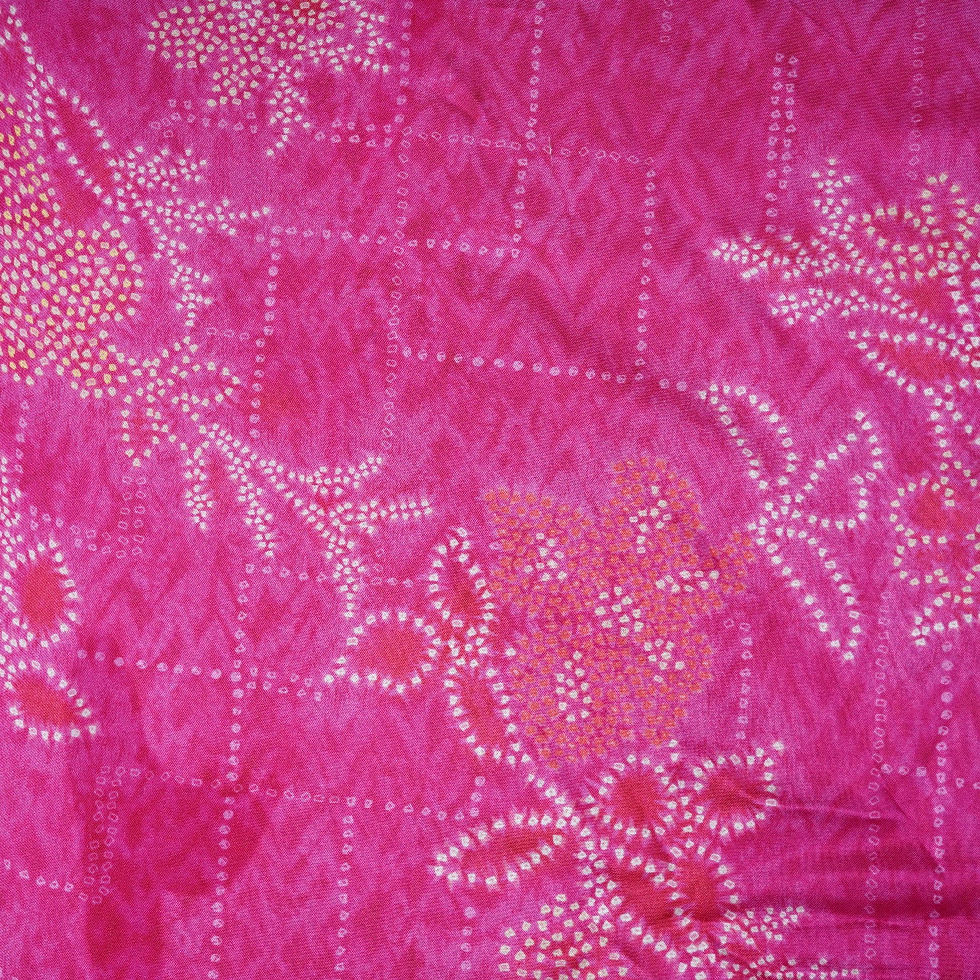 Pink Bandhani Print Bemberg Gaji Silk Fabric 18031