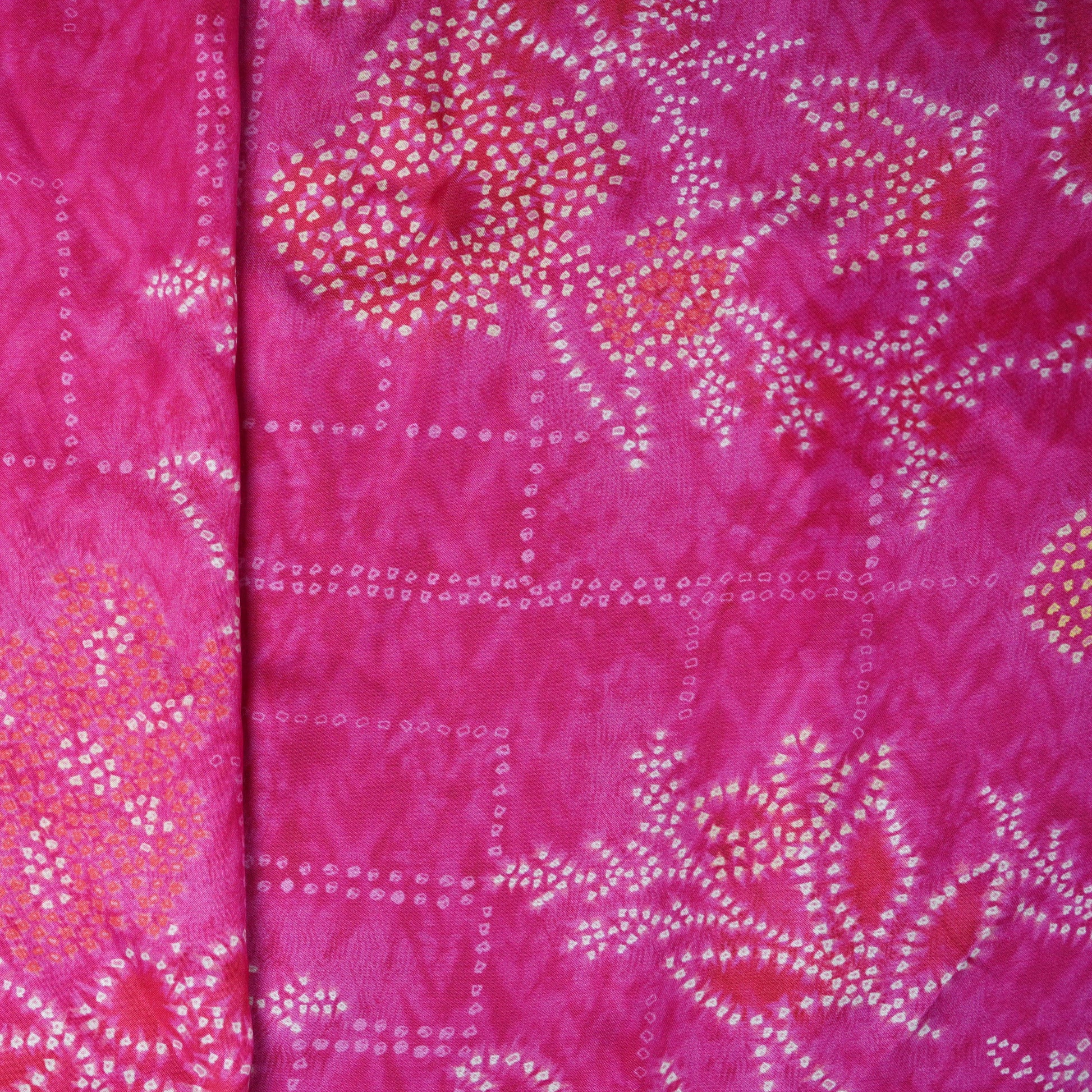 Pink Bandhani Print Bemberg Gaji Silk Fabric 18031