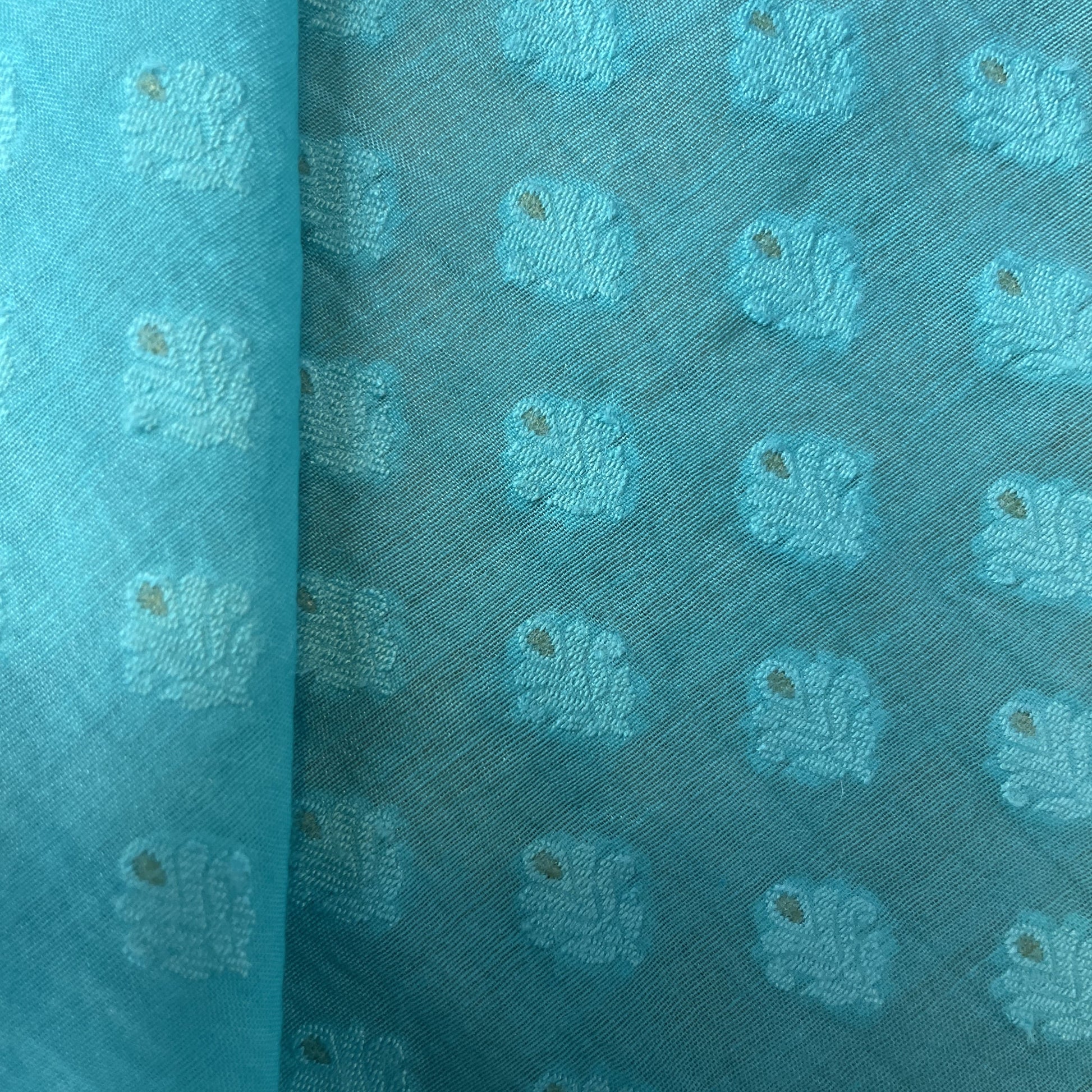 Ocean Blue Zari Traditional Jacquard Cotton Silk Patola Dyeable 18066