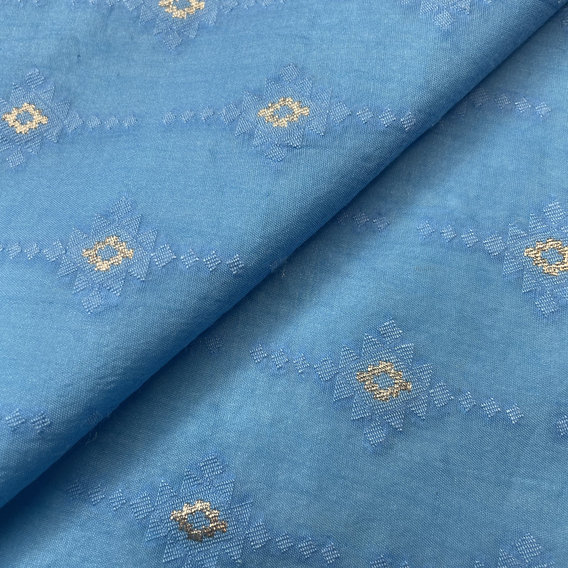 Sky Blue Zari Buti Jacquard Cotton Silk Patola Dyeable 18073