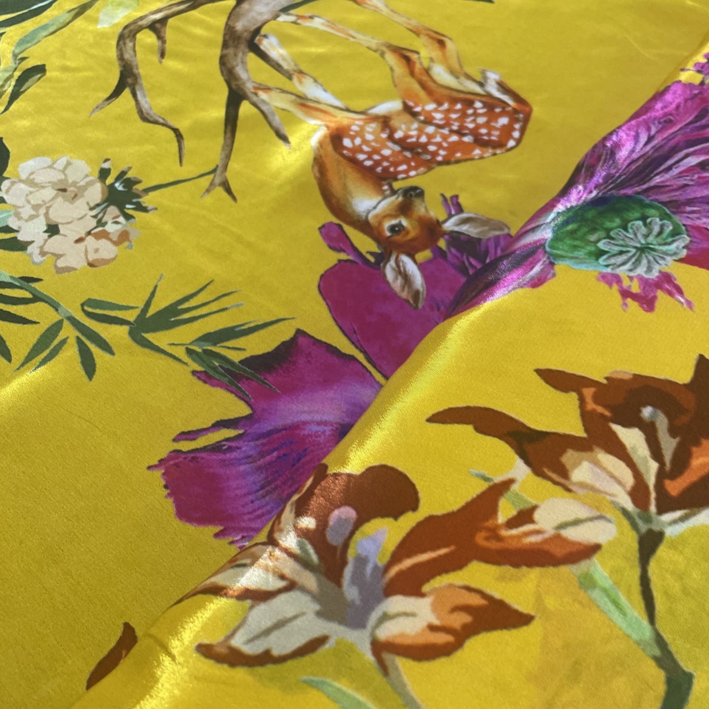 Yellow Floral Print Crepe Fabric 18154