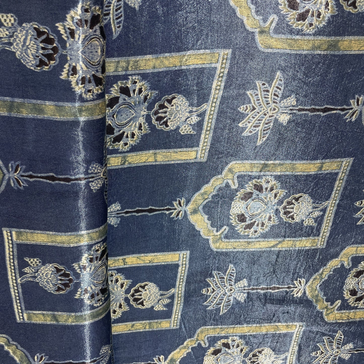 Blue Ajrakh Print Mashru Silk Fabric 18209