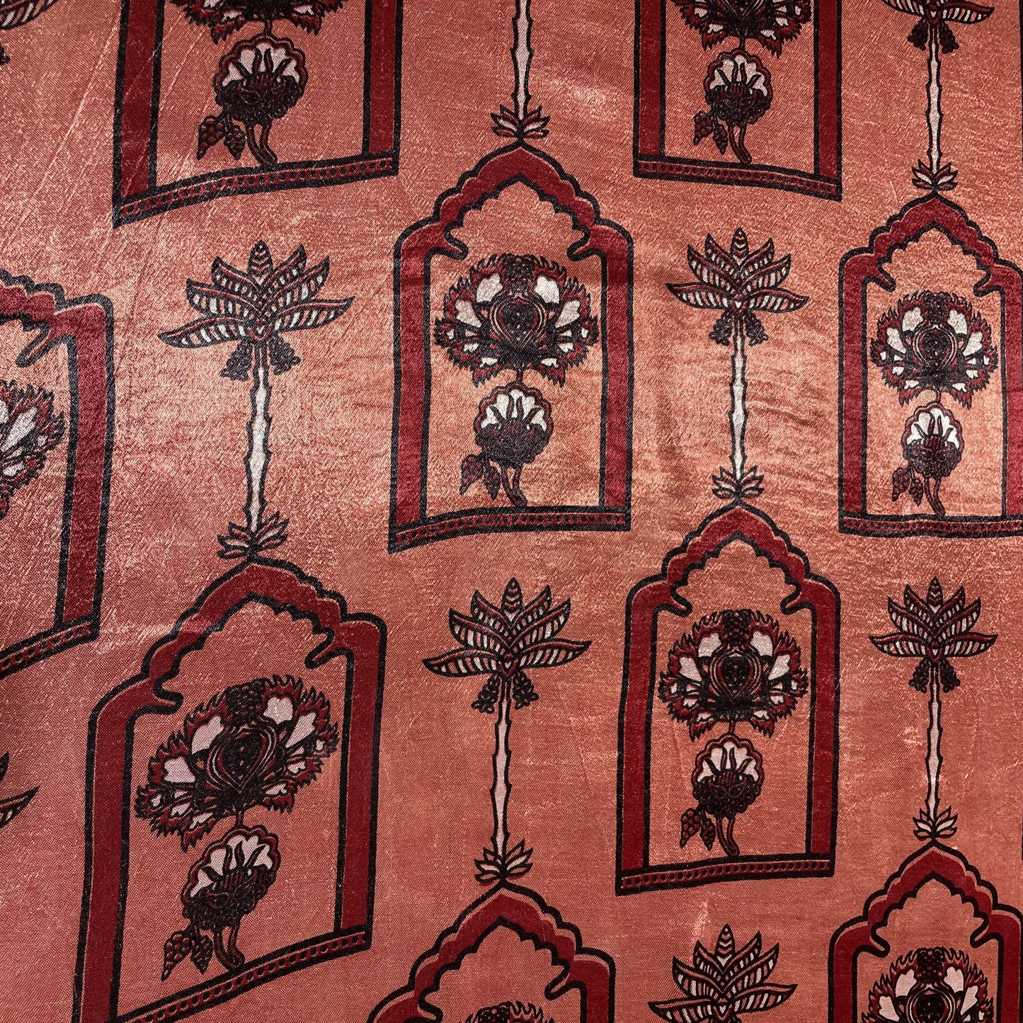 Orange Ajrakh Print Mashru Silk Fabric 18211