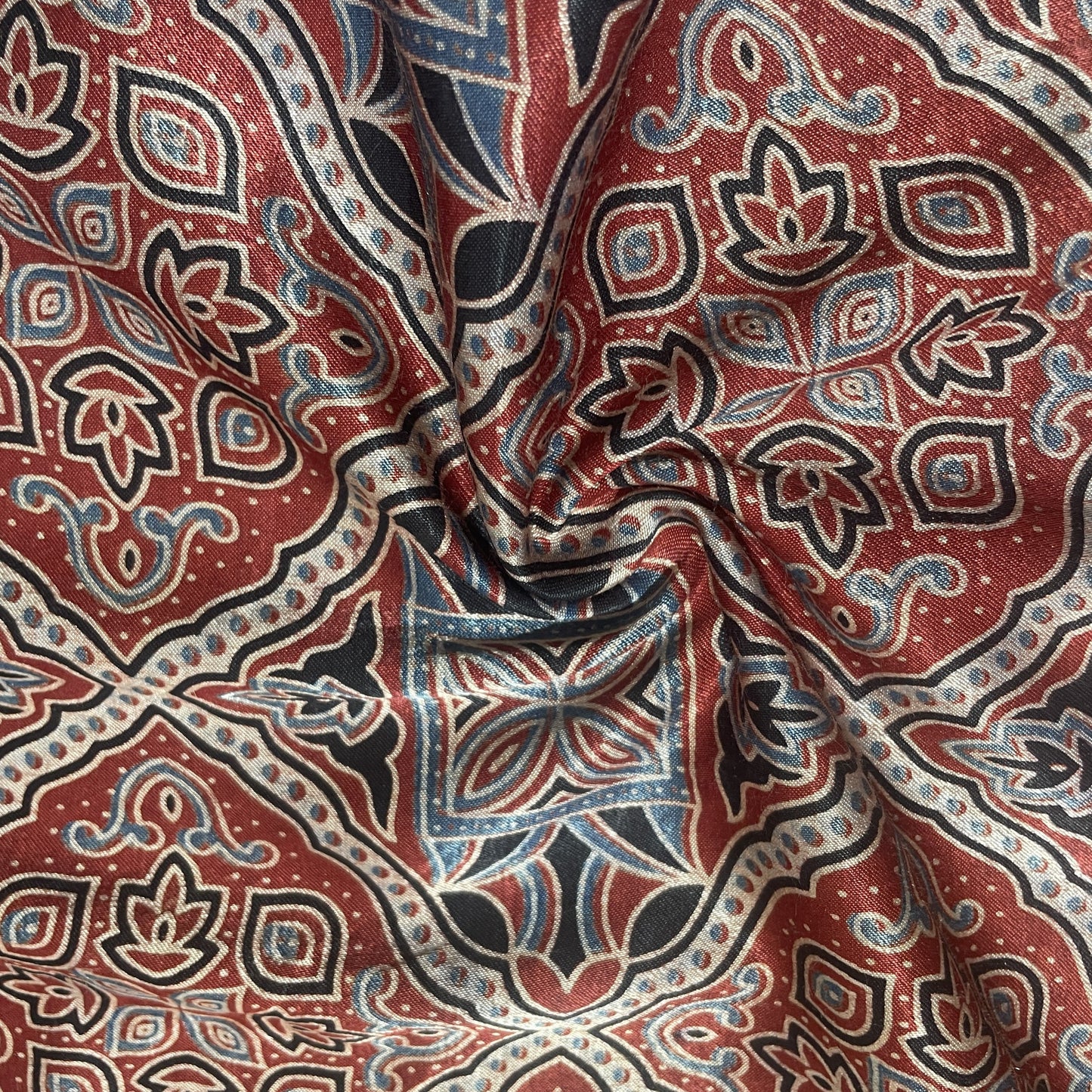 Red Ajrakh Print Mashru Silk Fabric 18242